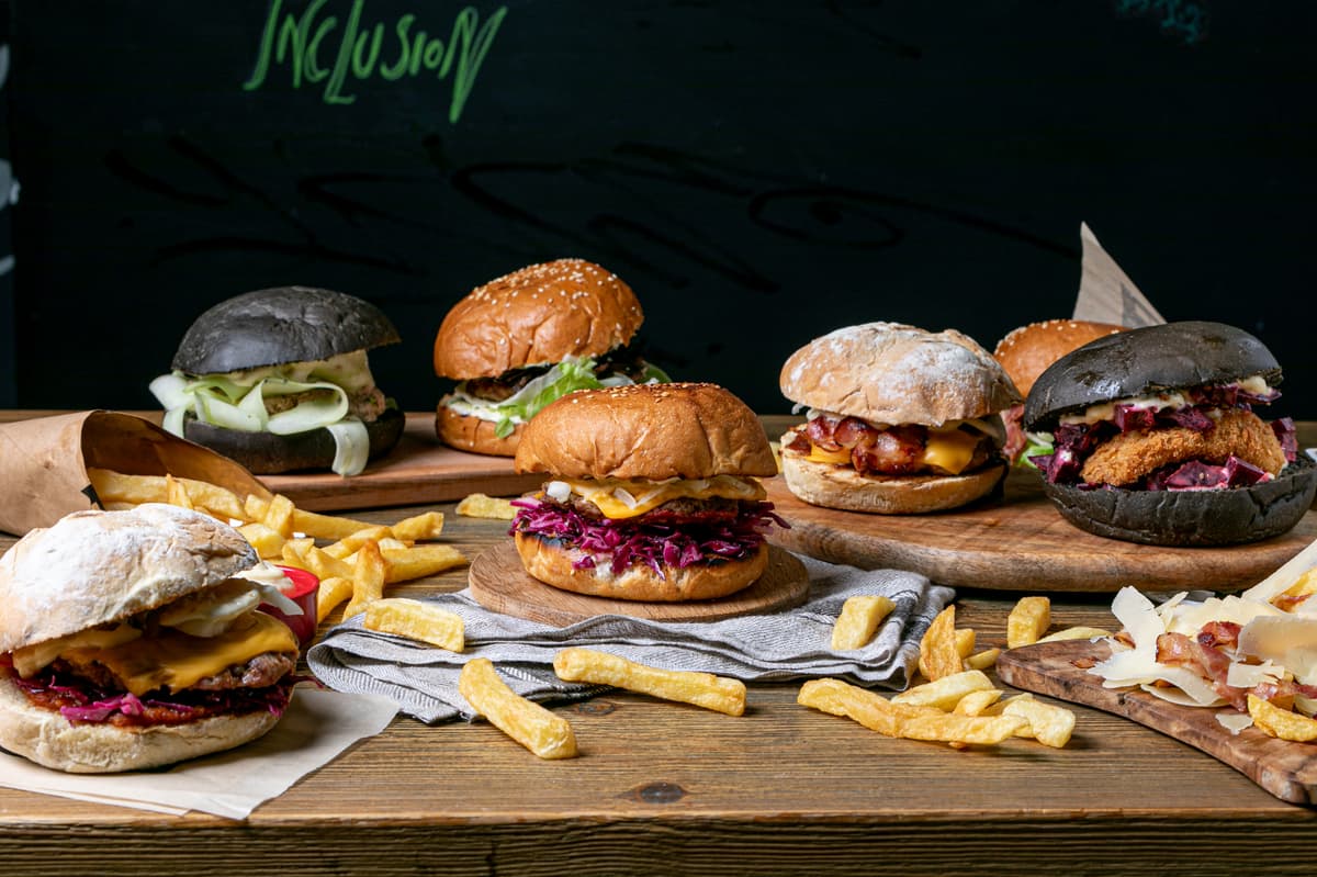 FOOD Str burger spread with fries on table in Monastiraki Athens